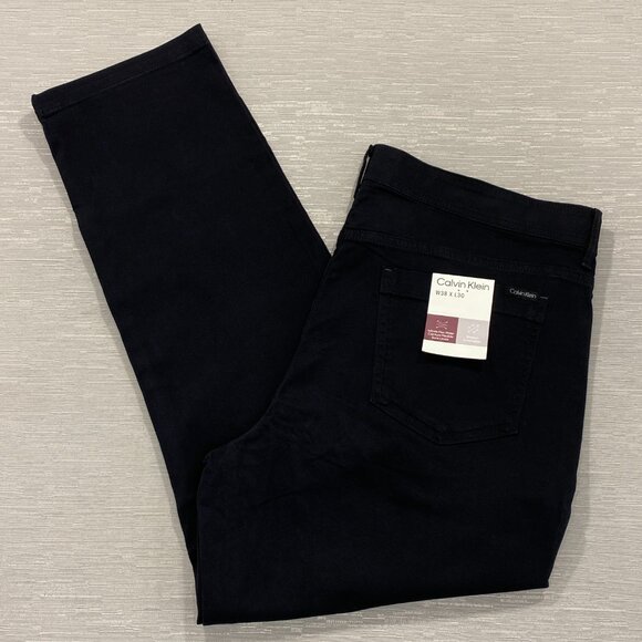 Calvin Klein Chino Pants Mens 38 x 30 Black Slim Fit Straight Flex Waist Cotton - Picture 1 of 13